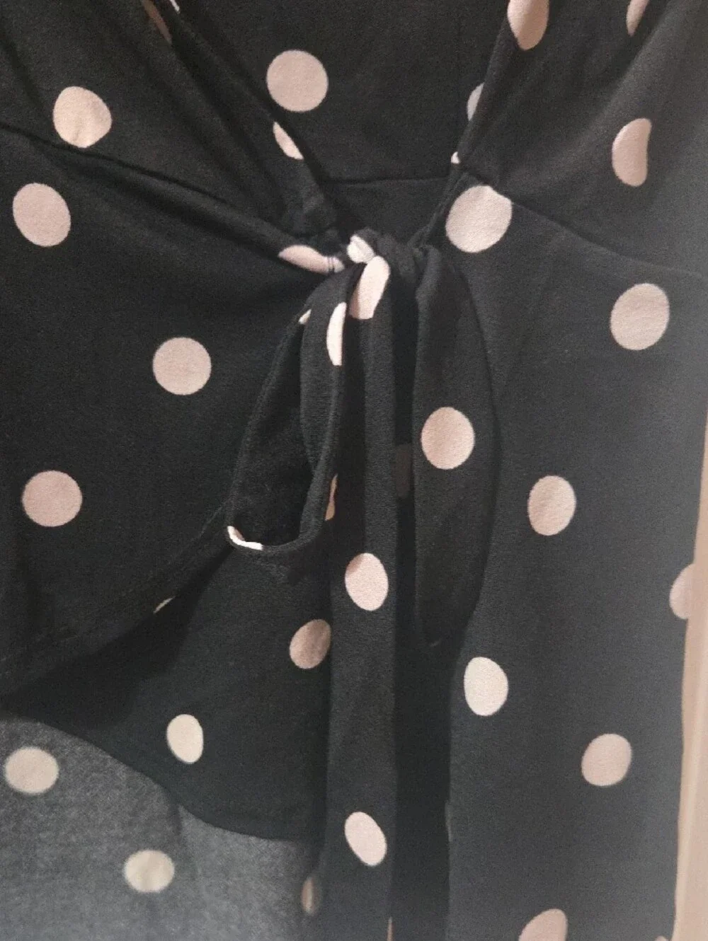 AUW Black Polka Dot Wrap Blouse with Light Pink Dots - Picture 3 of 6